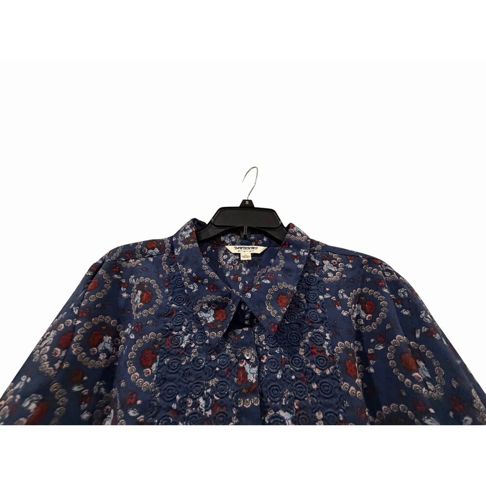 Tantrums Red White & Blue Floral Peasant-Style Sheer Blouse SZ XL Embroidery - Picture 3 of 14